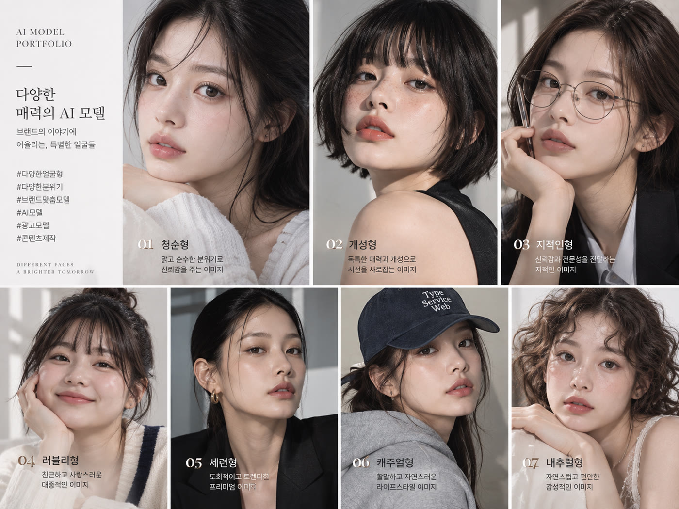 다양한 매력의 AI 모델 포트폴리오 시트